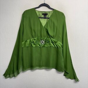 VTG 90s Y2K Spenser Jeremy 100% Silk Babydoll Top XL Forest Fairy Boho Whimsical